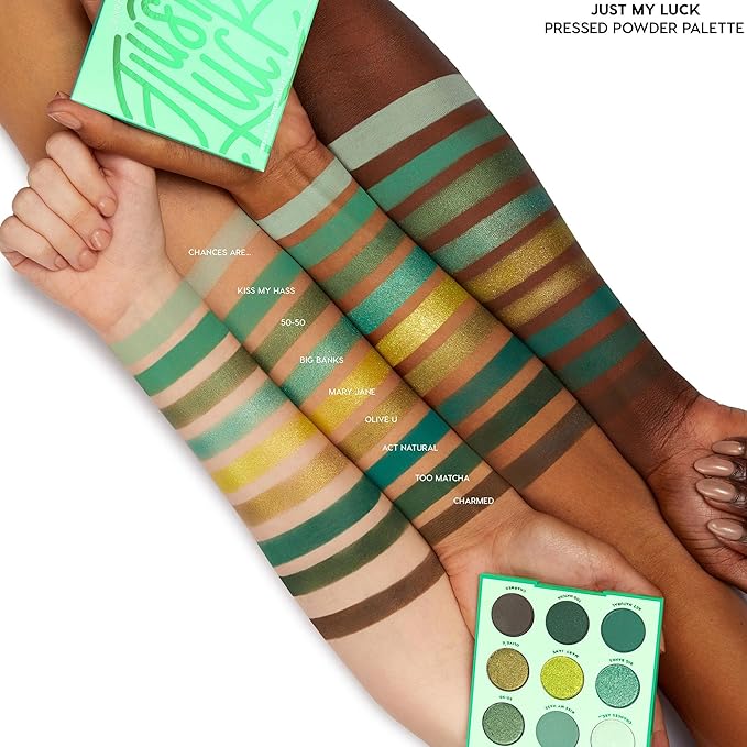 ColourPop Just My Luck Green Eyeshadow Palette - Green & Neutral Eyeshadow Palette with Matte & Metallic Finishes - High-Pigment Eye Makeup with a Long-Wearing Formula (0.3 oz)