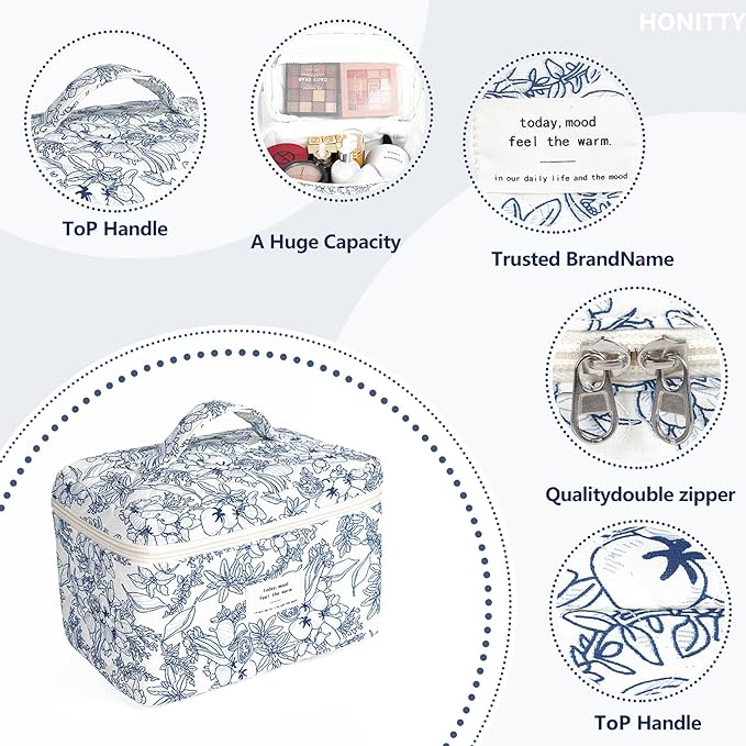 Makeup bag, quilted makeup bag,large