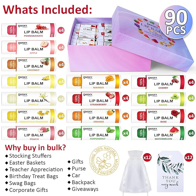 DMSKY 90 Pack Lip Balm, Natural