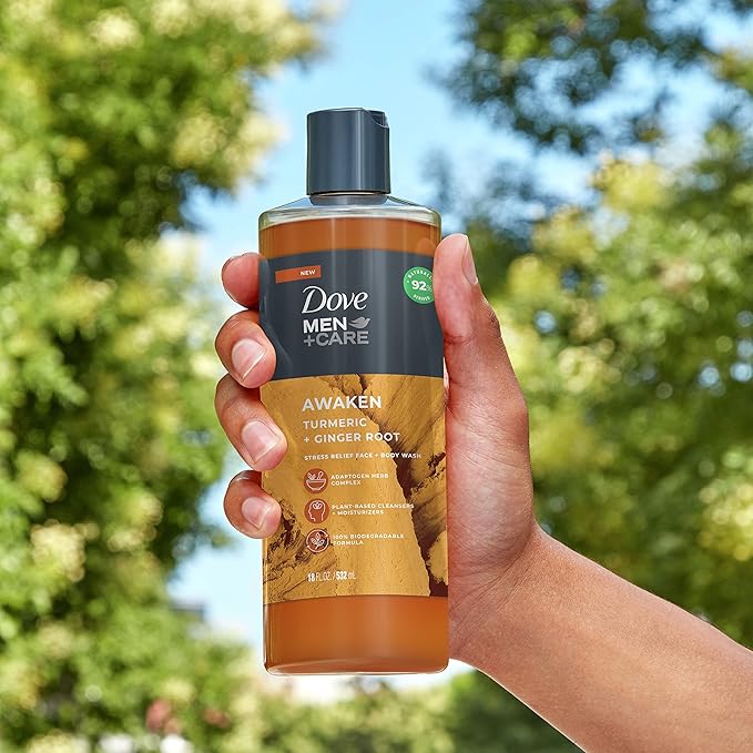 DOVE MEN + CARE Face + Body Wash For Men Awaken Turmeric + Ginger Root 18 oz 4 Count