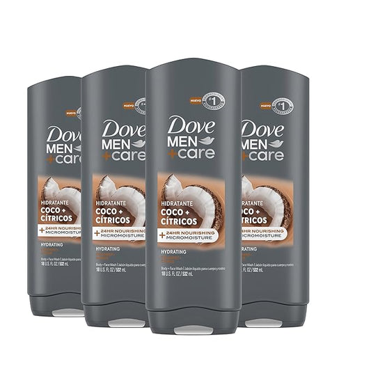 DOVE MEN + CARE Hidratante Coco + Cítricos Body and Face Wash 4 Count for Hydrated Skin Coconut