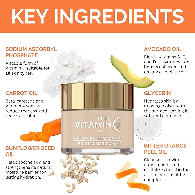 Noche Y Dia Vitamin C Face Cream - Hydrating, Lightweight, Non-Greasy Moisturizer for All Skin Types - Anti-Aging Formula for Fine Lines, Wrinkles & Even Skin Tone - 60mL (2.04 fl oz)