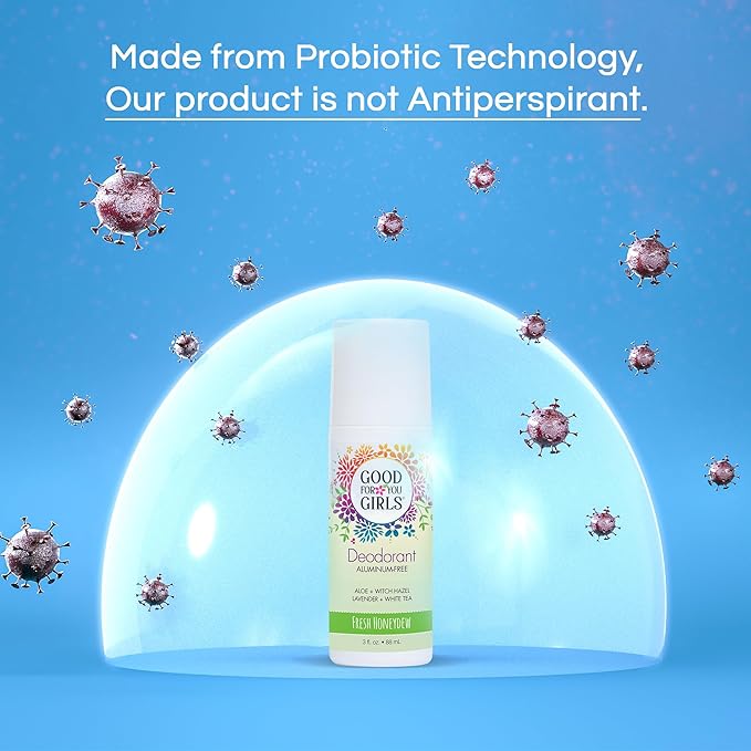 Good for You Girls Aluminum-Free, Natural & Vegan Deodorant for Kids, Preteens, Teens, Safe & Effective Odor Protection, Clear Roll-On, Natural Fragrance | Fresh Honeydew, 3 oz (Pack of 1)