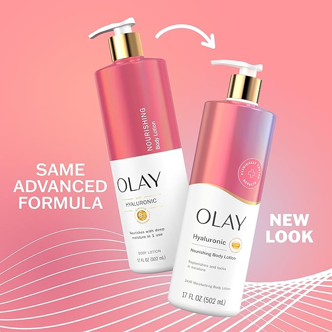 Olay Body Lotion for Women, Nourishing with Hyaluronic Acid Serum, Visibly Soften & Smooth Skin, 24hr Moisture & Hydration, Fast Absorbing Formula, Vitamin B3 Complex, For All Skin Types, 17 fl oz