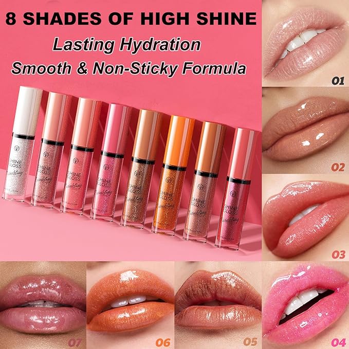 Lip Gloss Women Girls Plumping Lip Gloss Glitter Tinted Lip gloss Oil Plumper Hydrating Long Lasting Moisturizing Non Sticky Makeup ip gloss (06# Coral Shimmer)