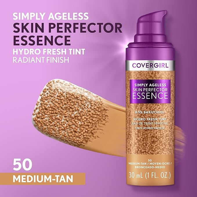 Covergirl Simply Ageless Skin Perfector Essence Foundation, 50 Vegan Formula, 1.0oz