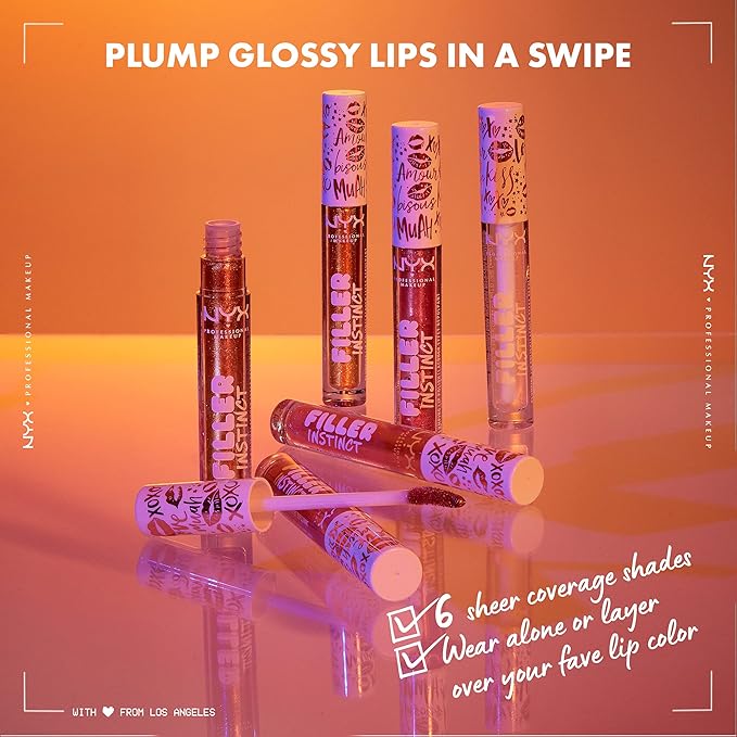 NYX PROFESSIONAL MAKEUP Filler Instinct Plumping Lip Polish, Lip Plumper Gloss - Let's Glaze (Clear)