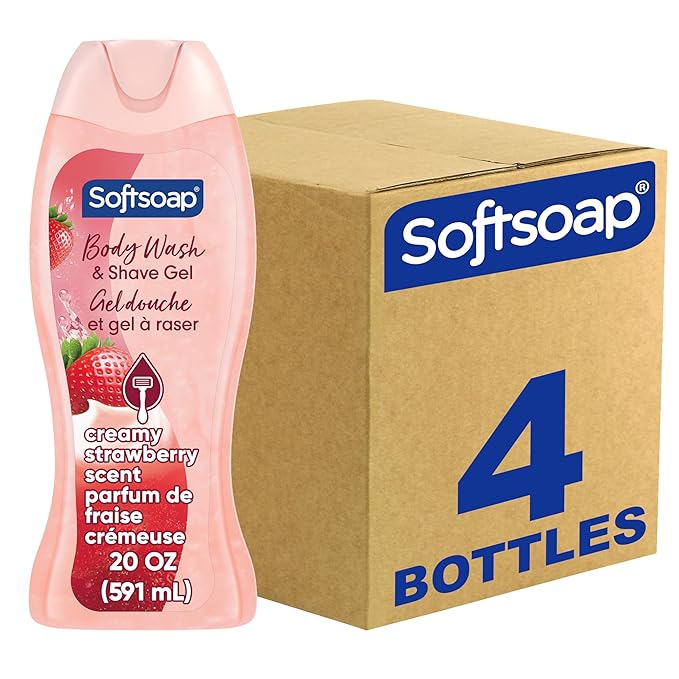 Softsoap Moisturizing Body Wash and Shave Gel, Creamy Strawberry Scent, 20 fl oz Bottle (Pack of 4)