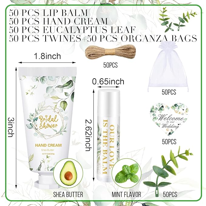 50 Set Bridal Shower Favors Bulk Decoration(Eucalyptus)