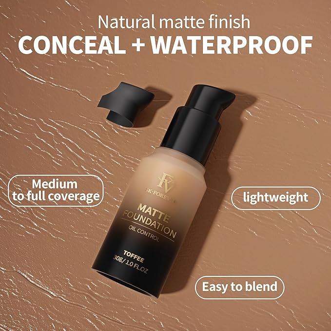 FV Full Coverage Liquid Foundation, Lightweight & Concealing, (Toffee Matte)