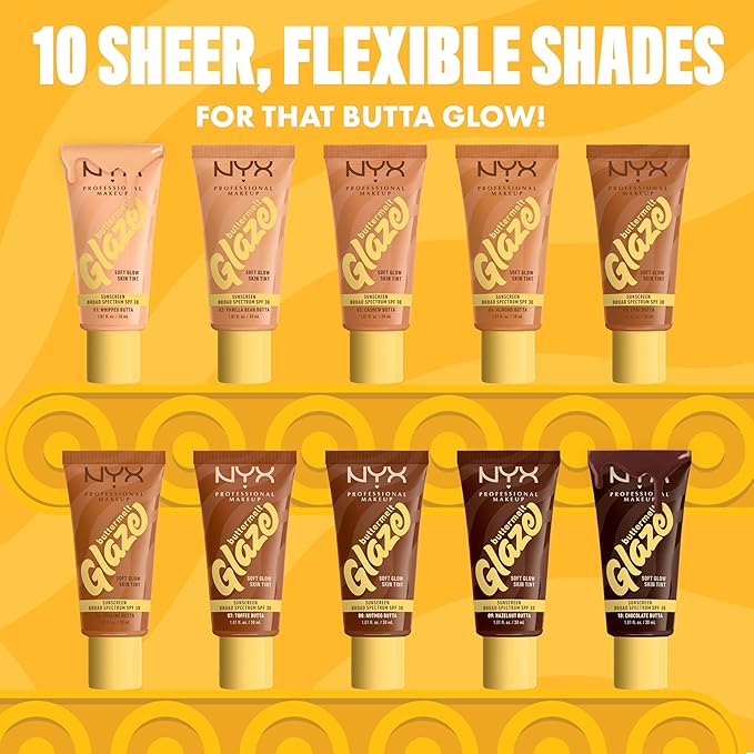 NYX PROFESSIONAL MAKEUP Buttermelt Glaze Soft Glow Skin Tint with SPF 30, Up To 12HR Wear, 01 Whipped Butta