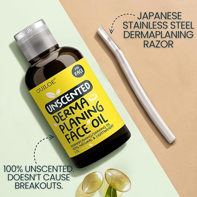 Dermaplaning Kit for Women - Face Shaving Kit with Oil and Tool for Beginners - Safe for Sensitive and Oily Skin - Organic, Lightweight & Non Comedogenic, 2oz