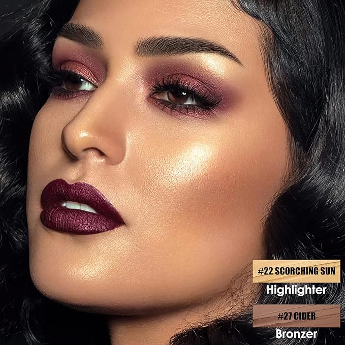 FOCALLURE 2 Pcs Mineral Cream Contour Stick,Moisturize Highlighter Illuminator Makeup,Medium-warm