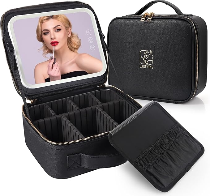 Travel makeup bag with led