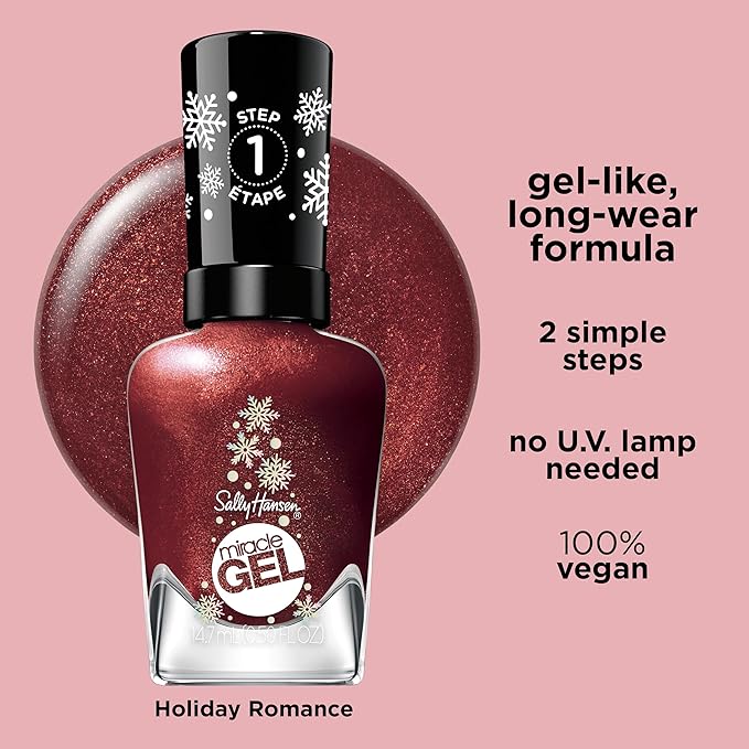 Sally Hansen Miracle Gel, Holiday Romance, Long Lasting, Gel-Like Formula, No UV Lamp Needed, Opaque, Shimmery Red Nail Polish