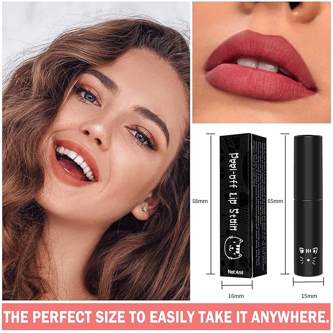 Peel Off Lip Stain Lip Tint Matte Liquid Lipstick Nude Lip Gloss Long Lasting Waterproof Lip Tint Stain Non-stick Cup Peel Off Lipstick Lip Makeup for Women Girls - 02