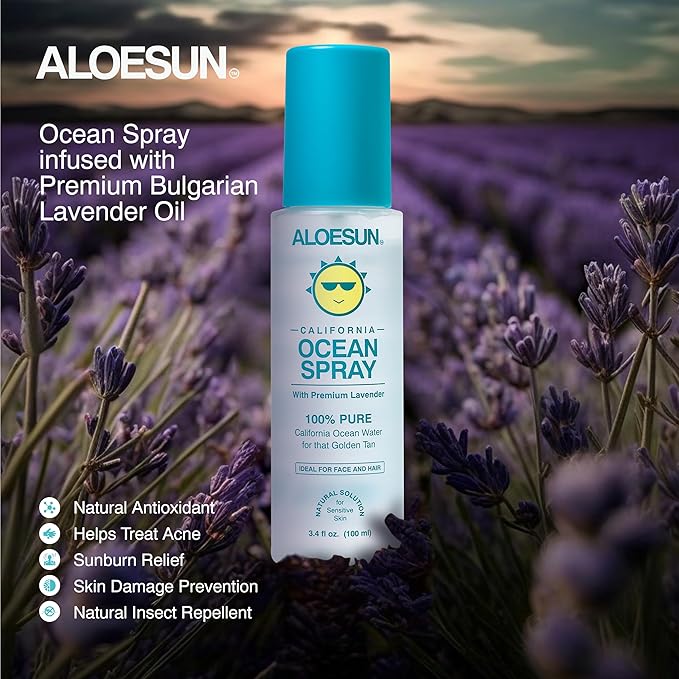 Ocean Spray | Pure California Sea Salt Water Face Mist Infused with Organic Lavender Essential Oil for Tanning | Hair and Scalp Exfoliating Solution | Acne Treatment | Travel Size 3.4 Fl Oz