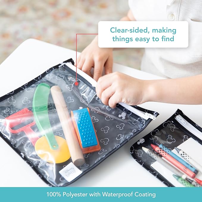 Bumkins Disney Travel Bag, Toiletry, TSA Approved Pouch, Zip Bag, Quart Size Airline Compliant, Clear-Sided, Baby, Diaper Bag Organization, Accessories, Packing, Set of 3 Sizes, Mickey Mouse Icon