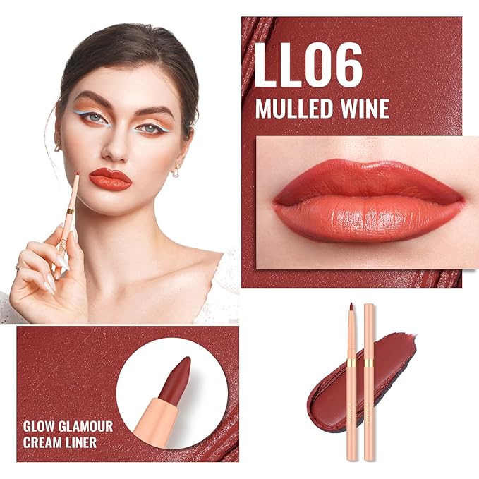 Oulac Waterproof Lipliner Pencil Set - Smooth and Creamy, Retractable Lip Makeup for Precision Application, Vegan & Cruelty-Free, LL06+LL08+10