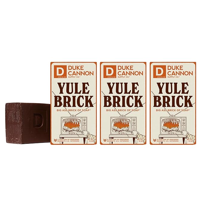 Duke Cannon Holiday Limited-Edition Yule Brick Big Brick of Soap - 10oz Bar, Triple Milled, Charred Wood & Leather Scent, Perfect for Men, Supports U.S. Veterans, 3 Pack