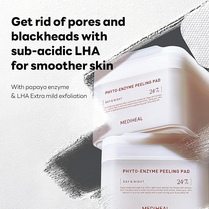 MEDIHEAL Phyto Enzyme Peeling Gauze Pads - Vegan Face Resurfacing Pore Tightening with LHA & Papaya Enzymes - Exfoliating Pads, 90