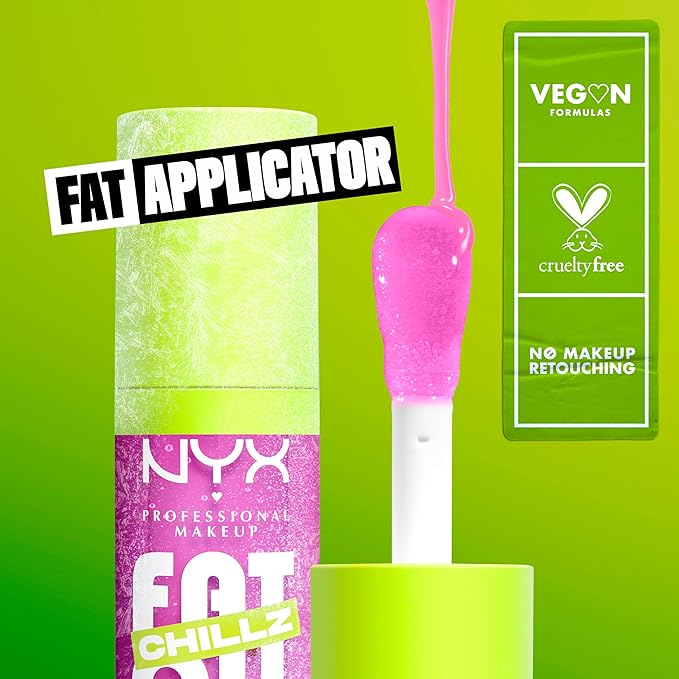 NYX PROFESSIONAL MAKEUP Fat Oil Chillz, Moisturizing, Shiny and Vegan Tinted Lip Gloss - Strawberry Slush (Sheer Pinkish Purple)