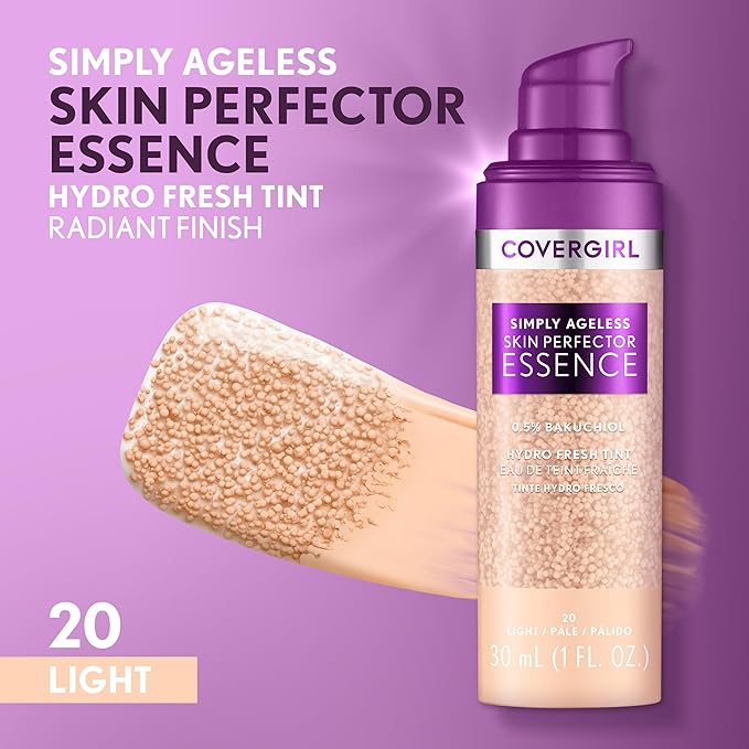 Covergirl Simply Ageless Skin Perfector Essence Foundation, 20 Vegan Formula, 1.0oz