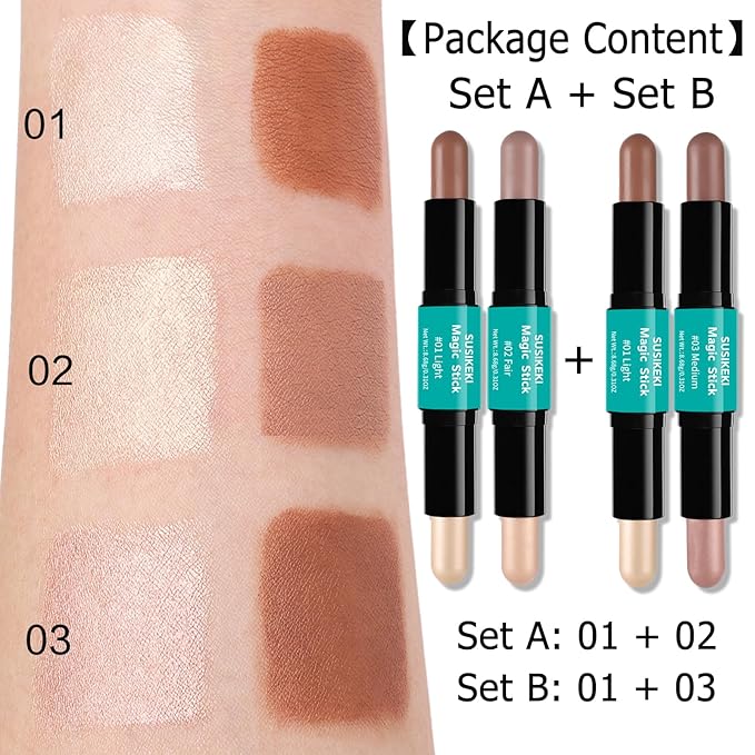 Contour Stick, 4Pcs Dual-Ended Highlighter Makeup Pen & A+Set B)