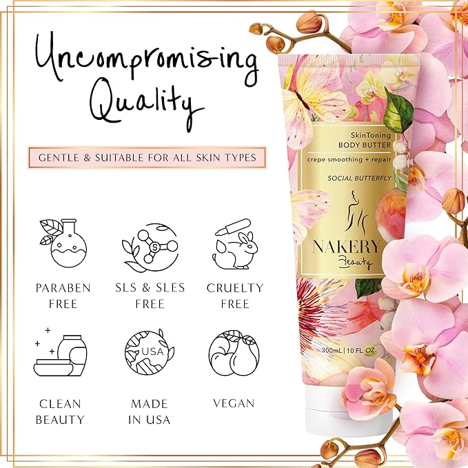 NAKERY Body Butter Anti Aging Moisturizer - Body Cream Skin Tightening Cream & Neck Firming Cream, Moisturizing Cream & Neck Tightening Cream for Body & Face Cream for Dry Skin 300ml(Social Butterfly)