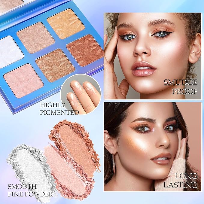 Large Highlighter Makeup Palette Face Highlighter Powder Palette & Luminizers