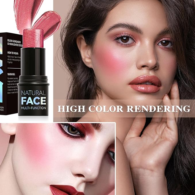 Cream Blush Stick with Brush,Waterproof Multi Cream Blush Skin F3