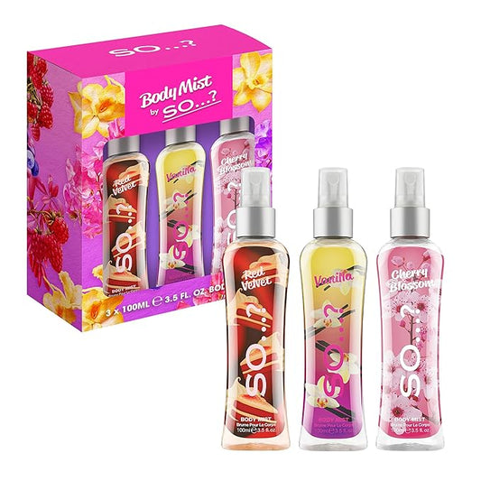 So…? Body Mist Set - Perfumes for Women - Vanilla Perfume, Red Velvet, Cherry Blossom - Scents Lasting 6 Hours - Fragrance Gifts for Women - 3 pcs