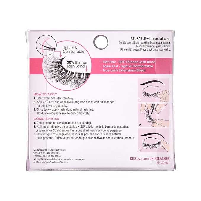 KISS Lash Couture LuXtensions Collection False Eyelashes, Flat Lash Technology, Super Slim Lash Band, Real Lash Extension Fibers, Reusable, Contact Lens Friendly Strip Lashes, Style 'Cashmere', 1 Pair