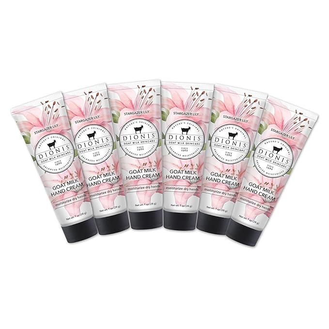 Dionis Goat Milk Skincare 1 oz Scented Hand Cream Set of 6, Moisturizing Lotion for Dry Skin, Good for Sensitive Skin, Cruelty-free and Paraben-free, Stargazer Lily