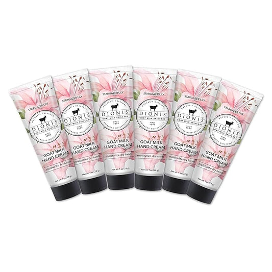 Dionis Goat Milk Skincare 1 oz Scented Hand Cream Set of 6, Moisturizing Lotion for Dry Skin, Good for Sensitive Skin, Cruelty-free and Paraben-free, Stargazer Lily