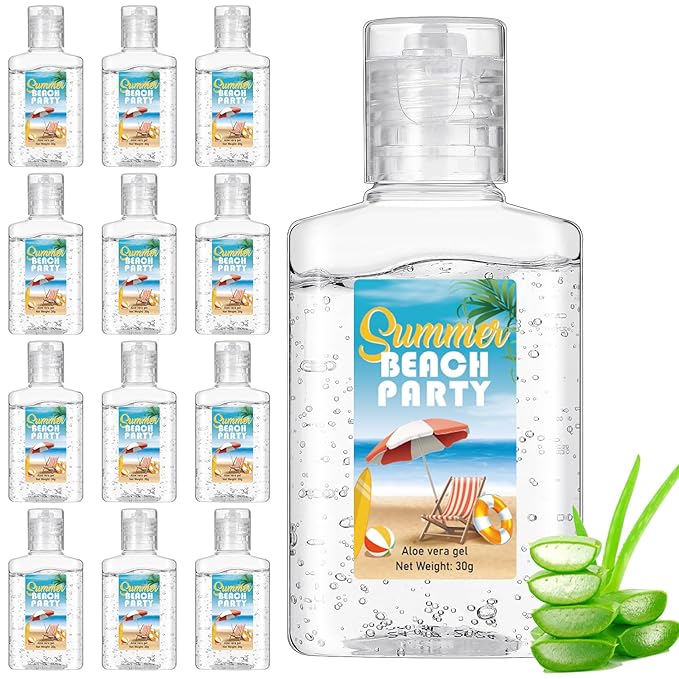 12 Pcs Mini Aloe Vera Gel Bulk for Summer Wedding Party 1oz Soothing Moisture Aloe Gel Bulk Travel Size for Thank You Gifts Summer Beach Wedding Party (Beach)