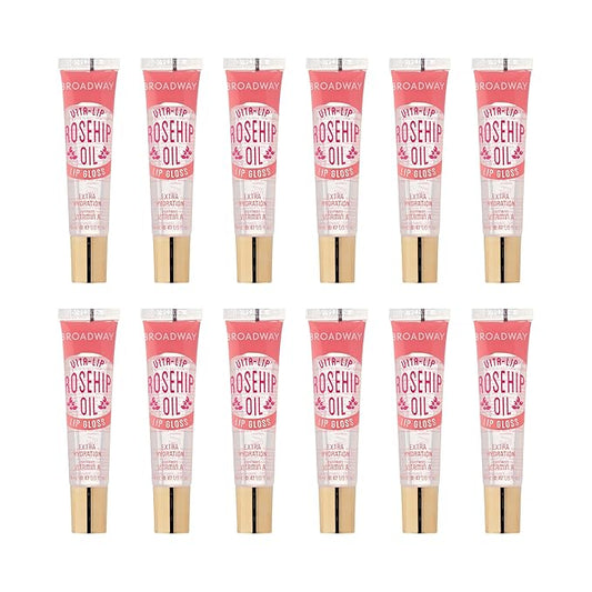Ruby Kisses Broadway Vita-Lip Clear Lip Gloss (Rosehip Oil 12 Pack), Ultra-Hydrating & Soothing Formula with Vitamin Oils, High-Shine Non-Sticky Finish, Healing Glossy Lip Balm With Vitamin A