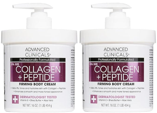 Advanced Clinicals Collagen Peptides Body Lotion & Face Moisturizer | Peptide Infused Collagen Lotion For Women & Men Helps Improve Look Of Crepe Skin, Wrinkles, & Uneven Dry Skin Texture, 2-Pack