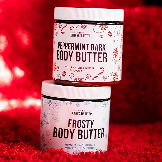 Peppermint Bark Whipped Body Butter | Limited Edition Christmas Lotion | Dry Skin Moisturizer with Shea Butter and Jojoba Oil | Natural Body Butter Holiday Edition