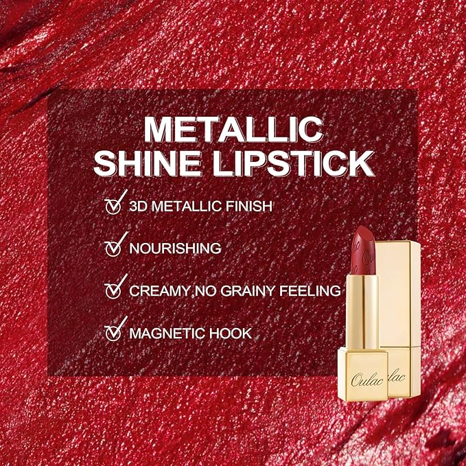 Oulac Red Lipstick Christmas Gifts for Women - Metallic 3D Shine Lightweight Hydrating Formula, High Impact Lip Color, Full Coverage Lip Makeup, Cherry Bomb(12)