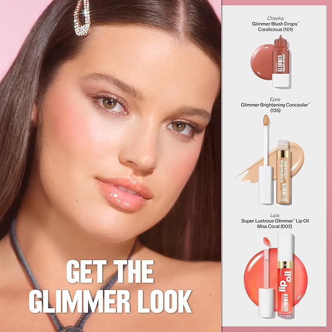 REVLON Super Lustrous Glimmer Lip Oil, Moisturizing & Tinted, Shiny Finish, Made with Plant-Based Squalane, 006 Plum Pop, 0.13 fl oz