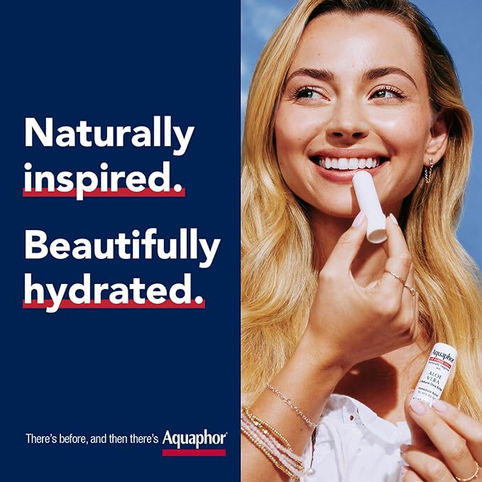 Aquaphor Naturally Inspired Lip Repair Stick with Aloe Vera and Natural Shea Butter, Hydrating Lip Balm Stick Immediately Relieves Dryness and Soothes Chapped Lips, 0.17 Oz Stick, Pack of 3