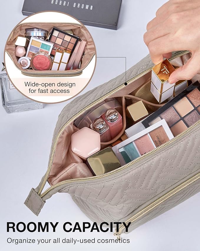 BAGSMART Travel Makeup Bag, Cosmetic Bag Make Up Organizer Case,Large Wide-open Pouch for Women Purse for Toiletries Accessories Brushes