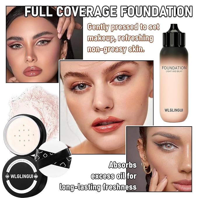 Full Coverage Liquid Foundation Makeup Set,Oil Control Concealer