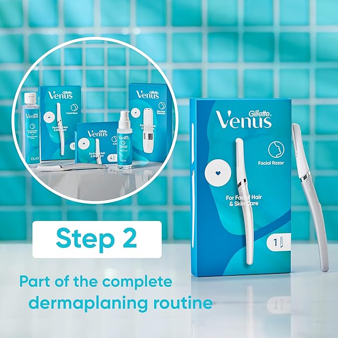Gillette Venus Dermaplaning Tool, 2 Blade Refills, Exfoliating Face Razors for Women, Eyebrow and Facial Dermaplane Razor