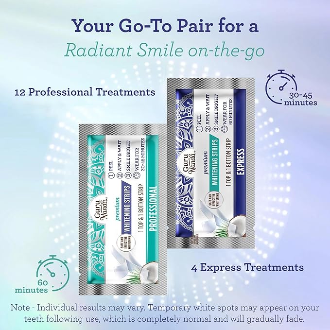GuruNanda Teeth Whitening Strips - 16-Day Treatment with Non-Slip, Dry Strip Technology - Whitening Designed with Care for a Brighter Smile