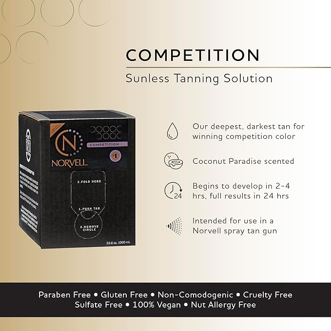 Norvell Premium Professional Sunless Tanning Spray Tan Solution - Competition Tan, 1 Liter Box