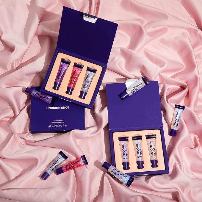 UNICORN SNOT Glitter Lip Gloss - Sparkly Lip Shine - Stocking Stuffers for Women, Gifts for Teen Girls - Vegan & Cruelty-Free Non-Sticky Formula Gloss Glitter Makeup - Multi-Colored Set of 3