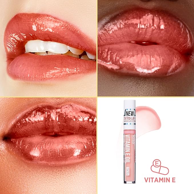 KISS New York 3 PACK Lip Oil Gloss, Hydrating Non-Sticky Lip Oil, 100% Natural Oil, Lightweight, Moisturizing, Nourishing (Rosegold & Cocoa Butter & Vitamin E)