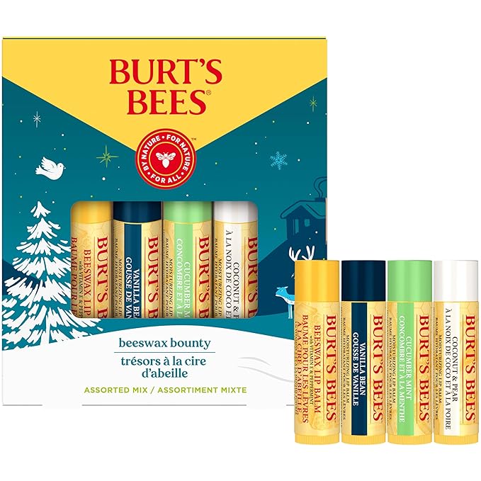 Burt's Bees Lip Balm, Beeswax Bounty Assorted Mix, 4-Pack, 0.15 Oz